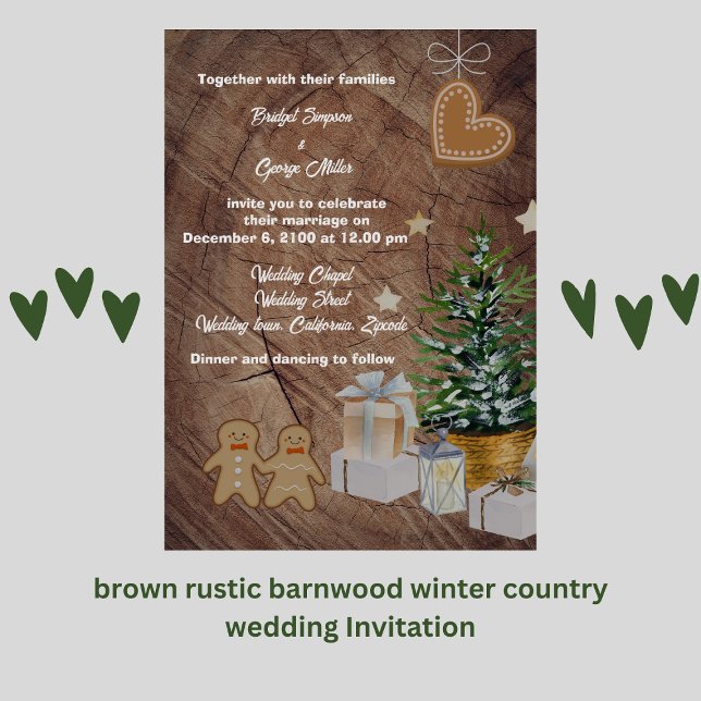 Inbjudan till landsbyggsbröllop av brunkolat (brown rustic barnwood winter country wedding Invitation by wedding Hobinishop)