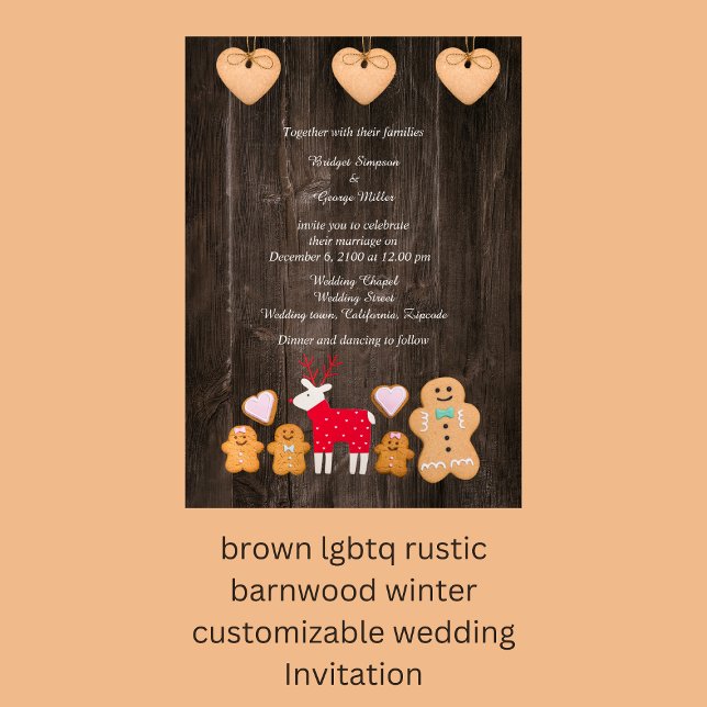 Inbjudan till landsbyggsbröllop av brunkolat (brown lgbtq rustic barnwood winter customizable wedding Invitation)