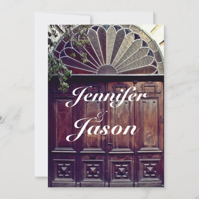 Inbjudan till Landsbyggsbröllop av Rustic Barn-dör (Framsida)
