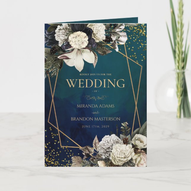 Inbjudan till Landsbyggsbröllop för Rustic Blommig (Framsida)