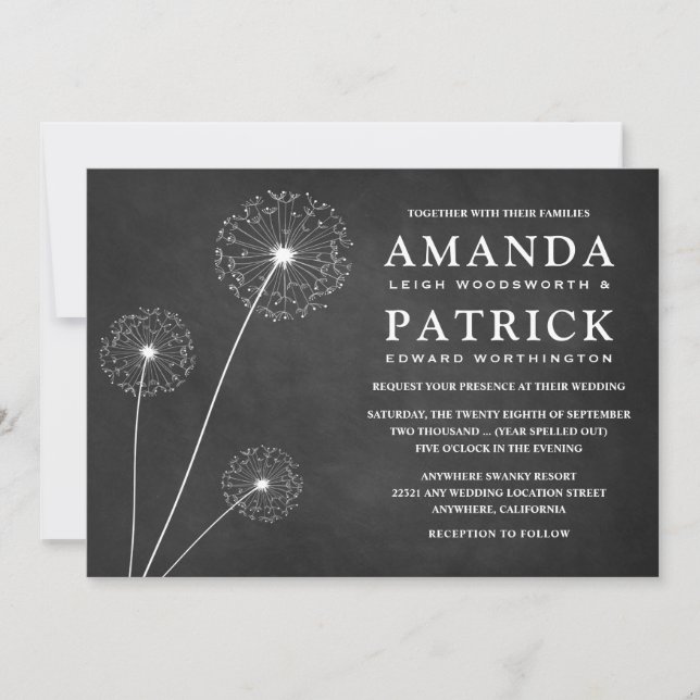 Inbjudan till Landsbyggsbröllop i Dandelion-kretsk (Framsida)
