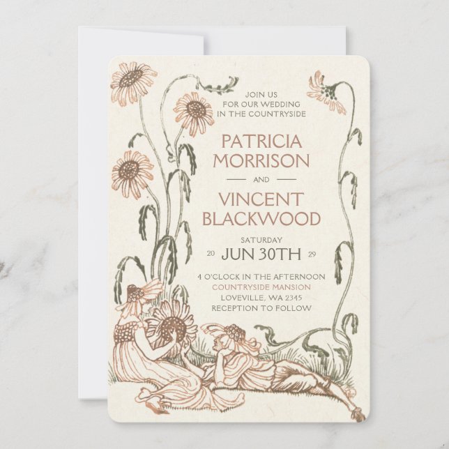 Inbjudan till Landsbyggsbröllopet vintage Kärlek p (Framsida)