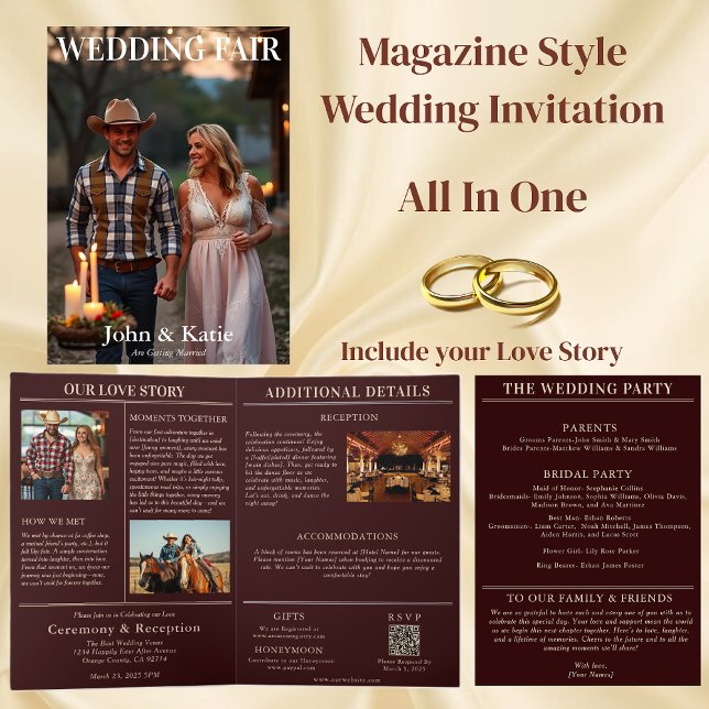 Inbjudan till landsbyggsbröllopets magasinomslag (Country Wedding Magazine Cover Invitation all in one)