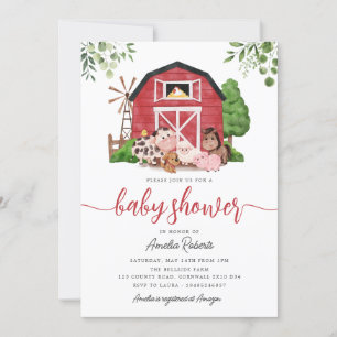 Inbjudan till lantbrukare, babyskor, Red Barn Inbj
