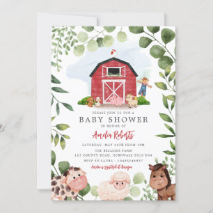 Inbjudan till lantbrukare, babyskor, Red Barn Inbj