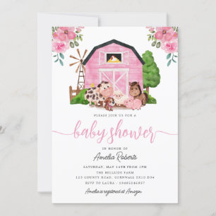 Inbjudan till lantbrukare, babyskor, Rosa Barn Inb