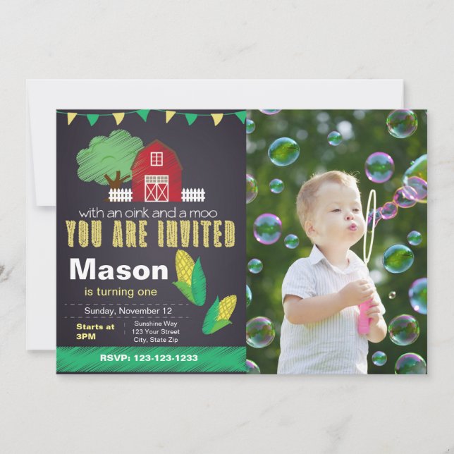 Inbjudan till lantbruks-födelsedagsdag med foto (Framsida)