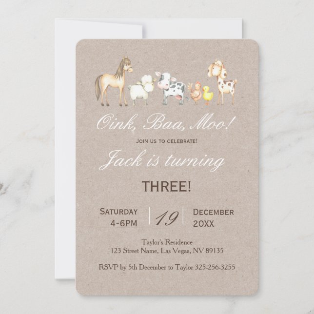 Inbjudan till lantbruksdjur på födelsedagen (Framsida)