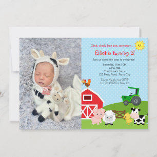 Inbjudan till lantgård med foto - Barn Tractor