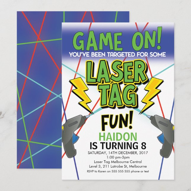 Inbjudan till Laser Märkre på födelsedagen (Fram/baksida)