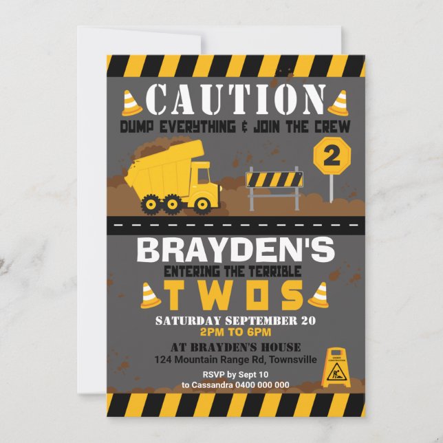 Inbjudan till lastbil-partiet 2:a födelsedag (Framsida)