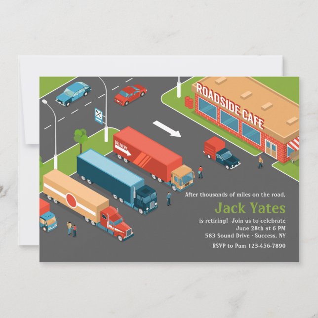 Inbjudan till lastbilschaufförens pensionsfest (Framsida)