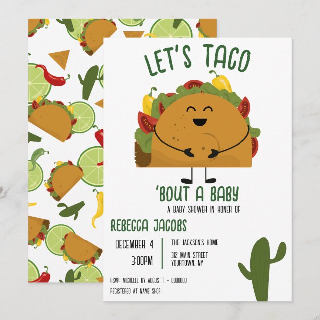 Inbjudan till låt oss taco Baby Shower i Mexiko (Fram/baksida)