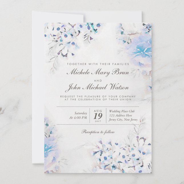 Inbjudan till lätt blå Blommigt Boho Fresh Wedding (Framsida)