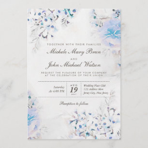 Inbjudan till lätt blå Blommigt Boho Fresh Wedding