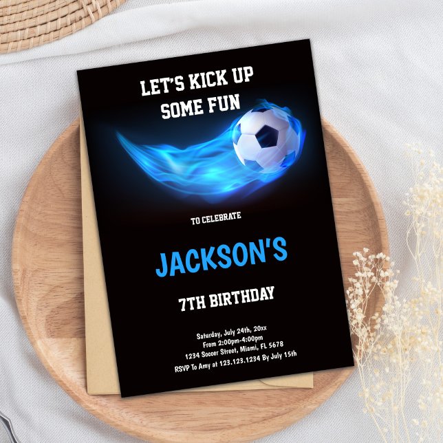 Inbjudan till lätt blå fotboll på födelsedagen (Blue Light Soccer Birthday Invitations)