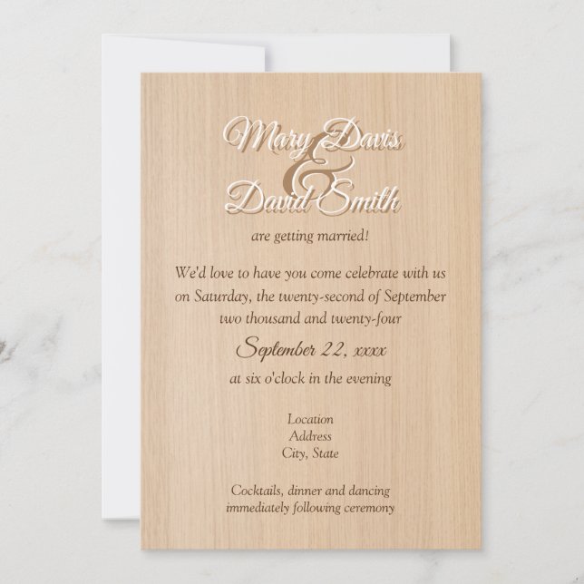 Inbjudan till lätt Gräs Wood Wedding (Framsida)