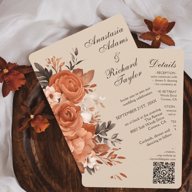 Inbjudan till lätt terrakotta och Orange bröllop (Light Terracotta & Burnt Orange Wedding Invitation)