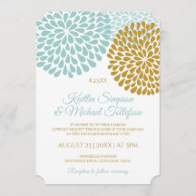 Inbjudan till lätt turkos och Guld bröllopsinbjudn
