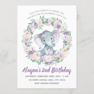 Inbjudan till Lavender Baby Elephant Birthday