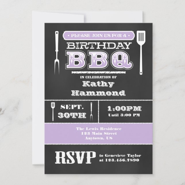 Inbjudan till Lavender BBQ Birthday Chalkboard (Framsida)