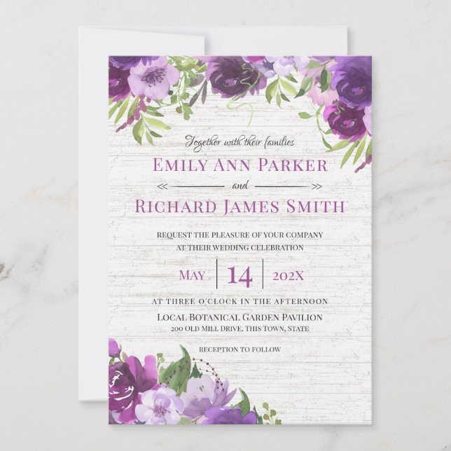 Inbjudan till Lavender Blommigt Barn Wood Wedding (Framsida)