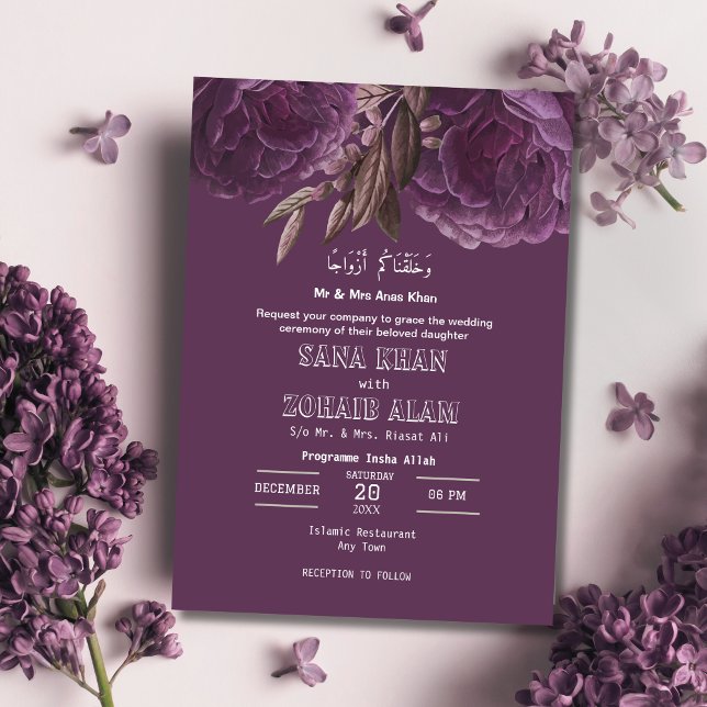 Inbjudan till Lavender Blommigt Nikah Islamic Wedd (Skapare uppladdad)
