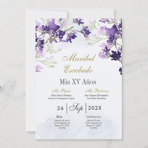 Inbjudan till Lavender blommigt Quinceanera