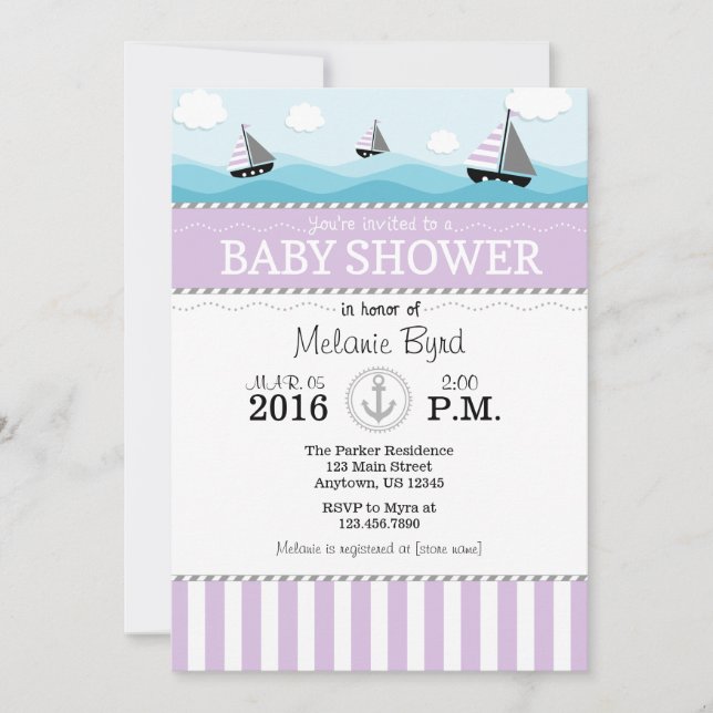 Inbjudan till Lavender Blue Nautical Baby Shower (Framsida)