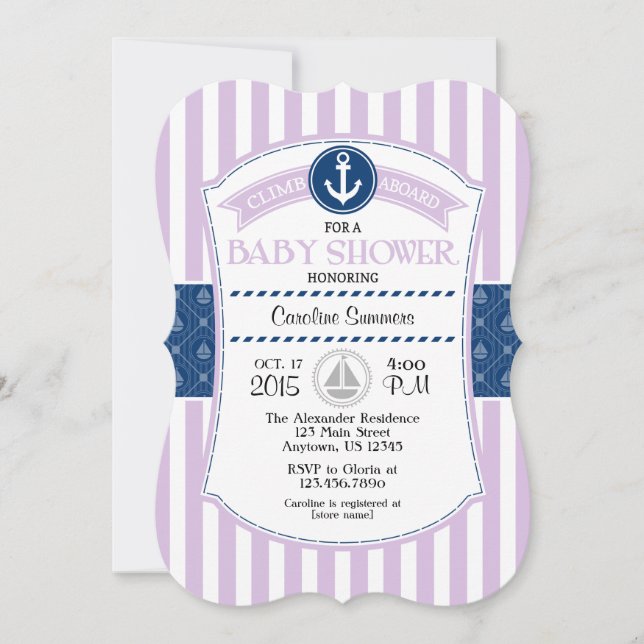 Inbjudan till Lavender Blue Nautical Baby Shower (Framsida)