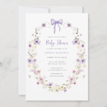Inbjudan till Lavender Bow Wildblomma Baby Shower