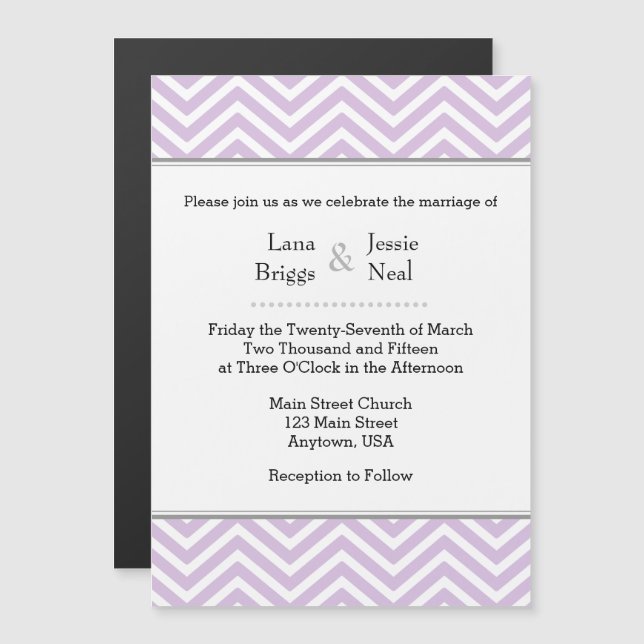 Inbjudan till Lavender Chevron Magnetic Wedding Magnetisk Inbjudningskort (Fram/baksida)