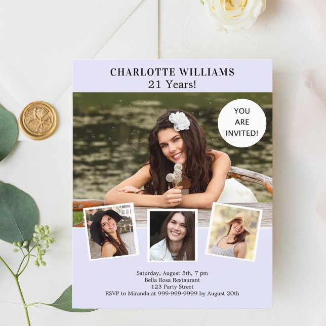 Inbjudan till Lavender-fotokollage-födelsedagskale (Skapare uppladdad)