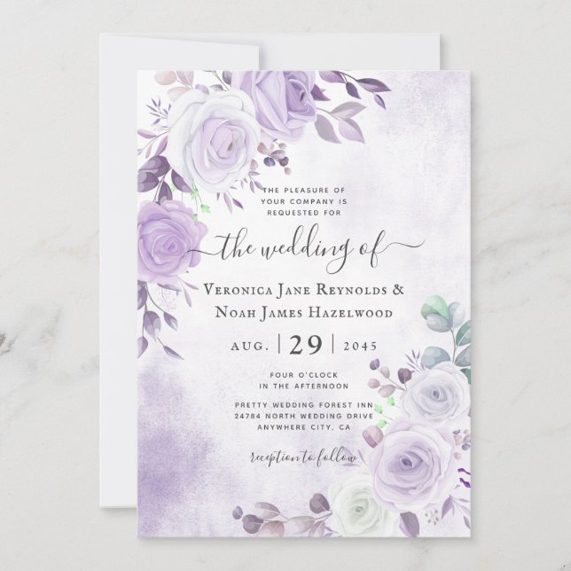 Inbjudan till Lavender Lila-Blommigtar för vattenf (Framsida)