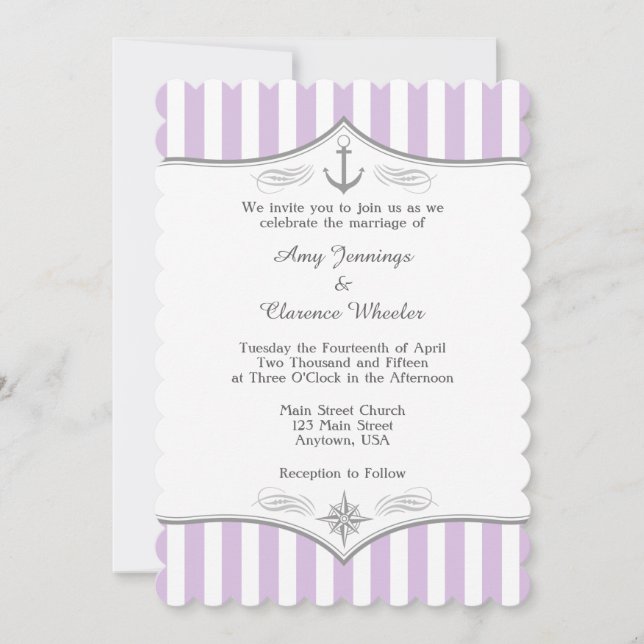 Inbjudan till Lavender Lila Grått Nautical Wedding (Framsida)