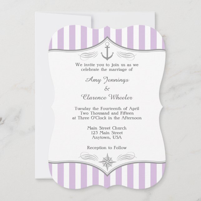 Inbjudan till Lavender Lila Grått Nautical Wedding (Framsida)