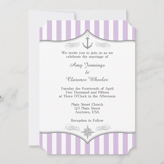 Inbjudan till Lavender Lila Grått Nautical Wedding (Framsida)