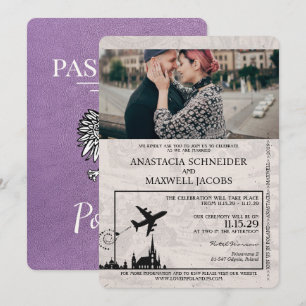 Inbjudan till Lavender Lila Poland Passport Weddin