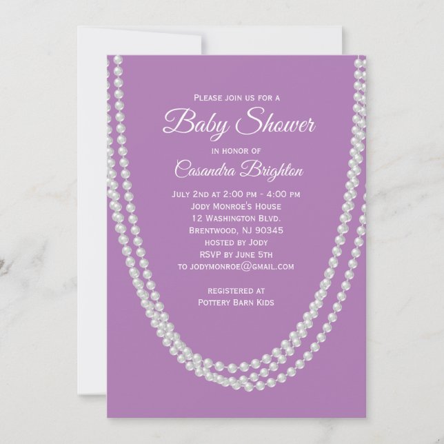 Inbjudan till lavender och Pearls Baby Shower (Framsida)
