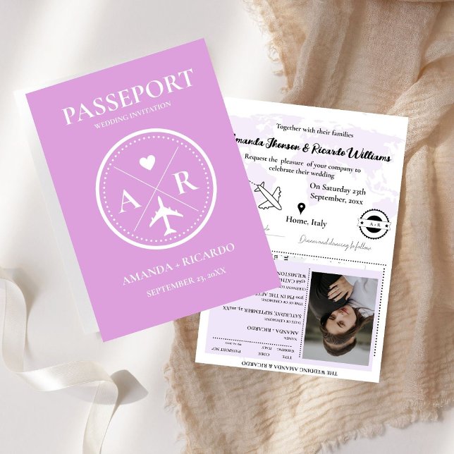 Inbjudan till Lavender Passport-fotobröllop (Skapare uppladdad)