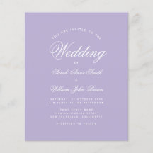 Inbjudan till Lavender Simple Budget Lila Wedding