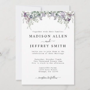 Inbjudan till Lavender Wildblomma & Greenery Weddi