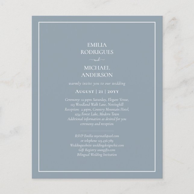 Inbjudan till LeahG Dusty Blue Monochrome Wedding Flygblad (Framsidan)
