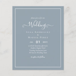 Inbjudan till LeahG Dusty Blue Monochrome Wedding Flygblad