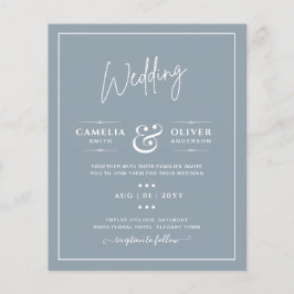 Inbjudan till LeahG Dusty Blue Monochrome Wedding Flygblad