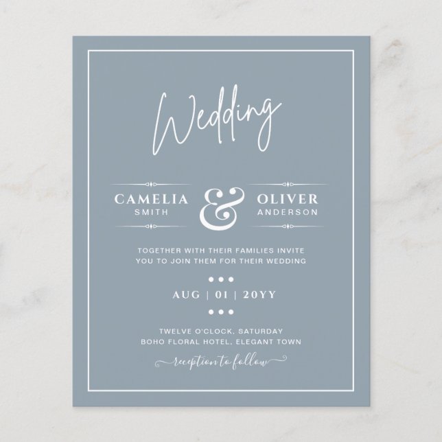 Inbjudan till LeahG Dusty Blue Monochrome Wedding Flygblad (Framsidan)