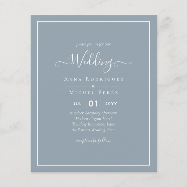 Inbjudan till LeahG Dusty Blue Monochrome Wedding Flygblad (Framsidan)