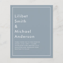 Inbjudan till LeahG Dusty Blue Monochrome Wedding Flygblad