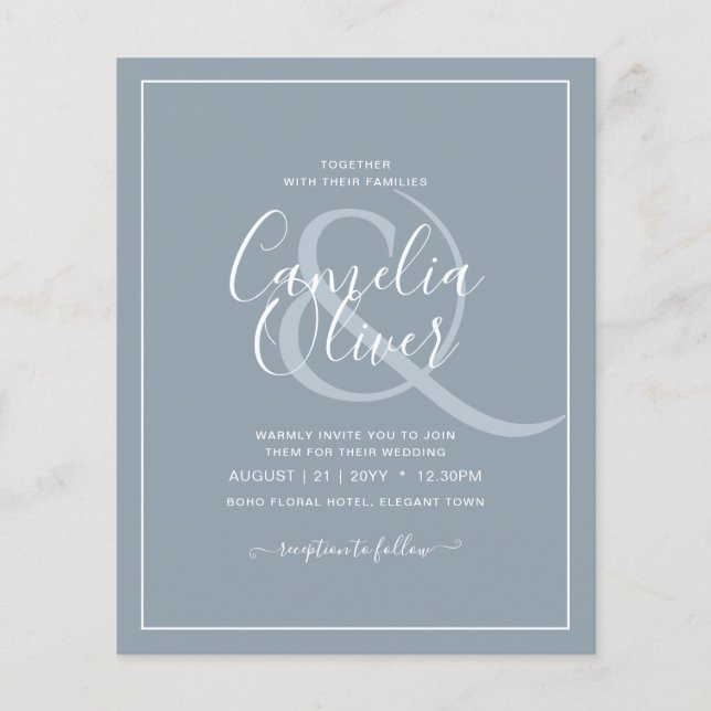 Inbjudan till LeahG Dusty Blue Monochrome Wedding Flygblad (Framsidan)