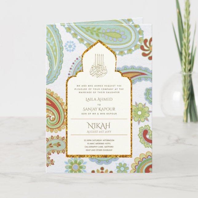 Inbjudan till LeahG Paisley Ornate Islamic Wede (Framsida)